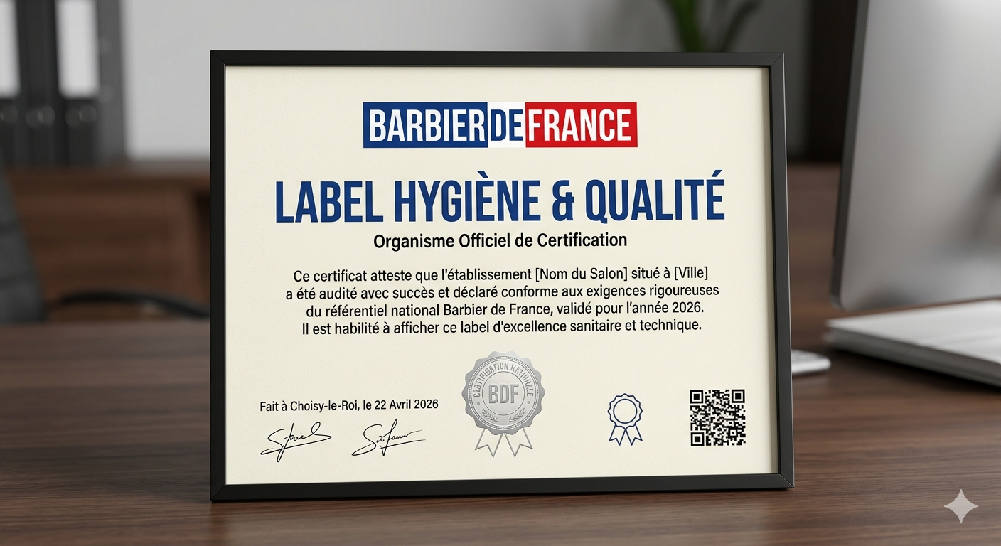 Label Officiel Barbier de France 2026 — certification hygiène et qualité pour barbershops
